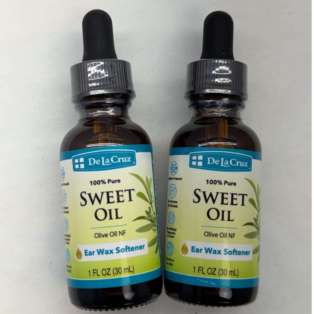 De La Cruz 100% Pure Sweet Oil Ear Wax Softener Olive Oil NF 1 oz 2 Pack
